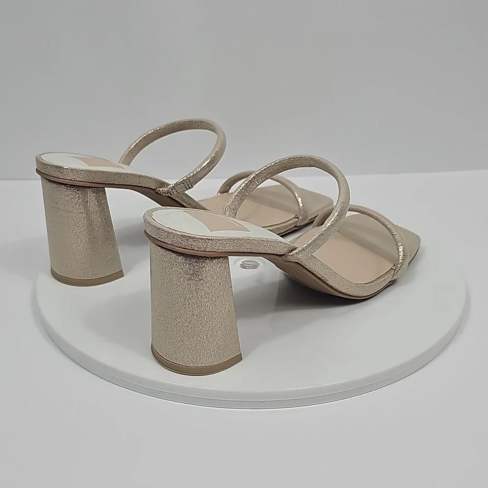 NWOT Dolce Vita Peyton Gold Metallic Block Heel Sandals Square Toe Prom 8